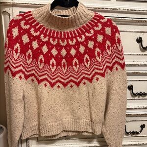 Old Navy Cozy Red and Cream Fair Isle Patterned Women's Sweater Valentine’s Day